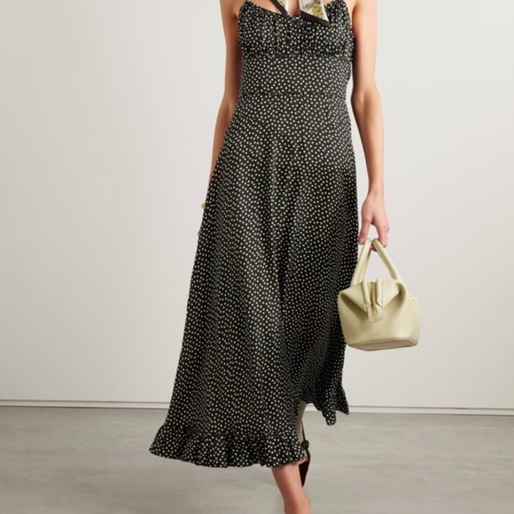 Doen Silk Blend Midi Dress in Polka Dot, Size M - Picture 5 of 13